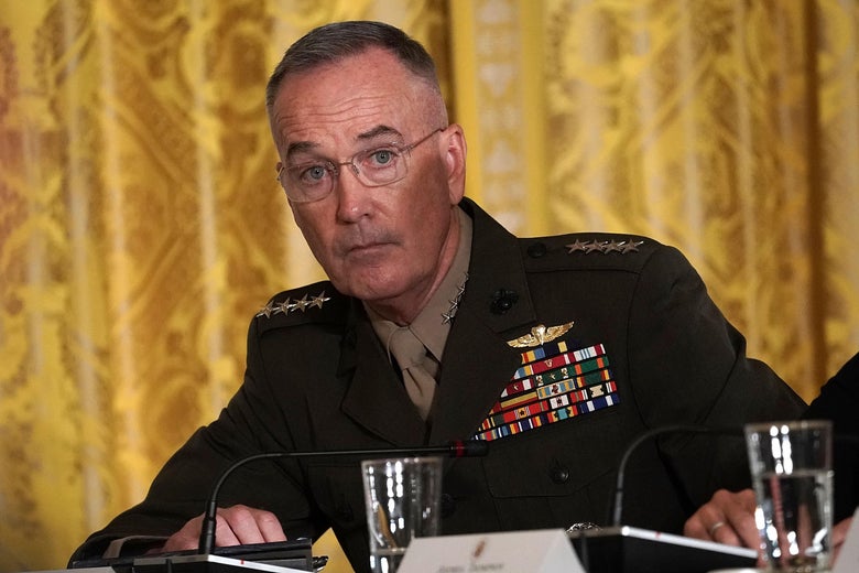 Gen. Joseph Dunford listens during a meeting of the National Space Council at the East Room of the White House.